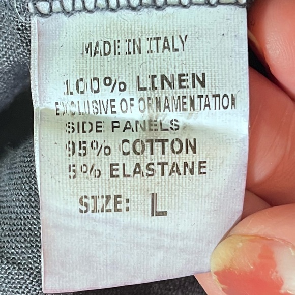 LINA TOMEI 100% Linen Blue Sleeveless Dress Beaded Neckline Side Pockets Size L - Picture 8 of 13